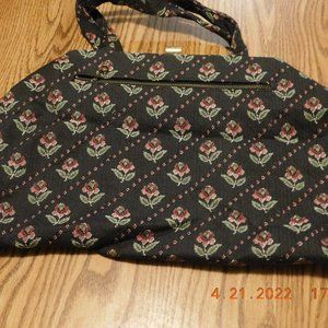Vintage Betsy Ross Hand Bag Gold Colored Metal Clasp Woven Blk / Roses Soft